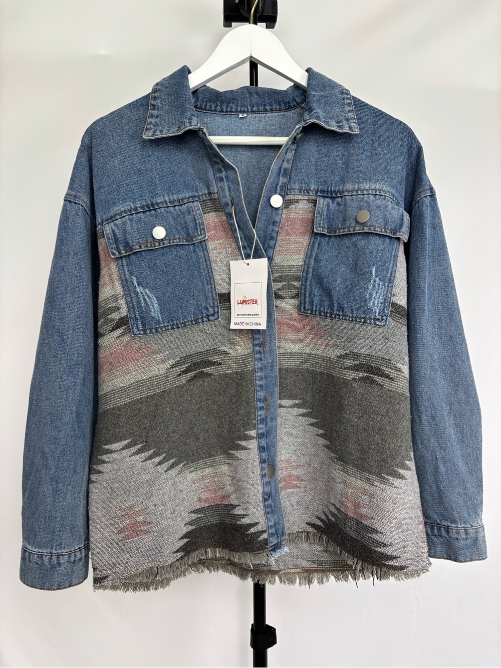 Blue Denim & Gray Patterned Jean Jacket - Unbranded NWT